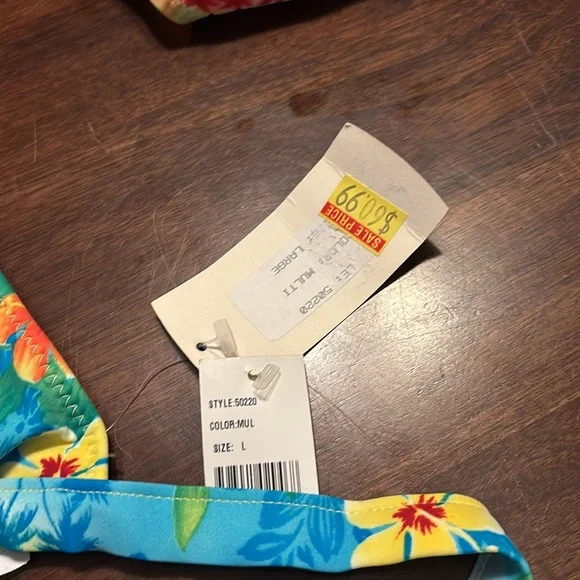 California waves 2005 2pc swimsuit tropical print halter top new large - Picture 9 of 16